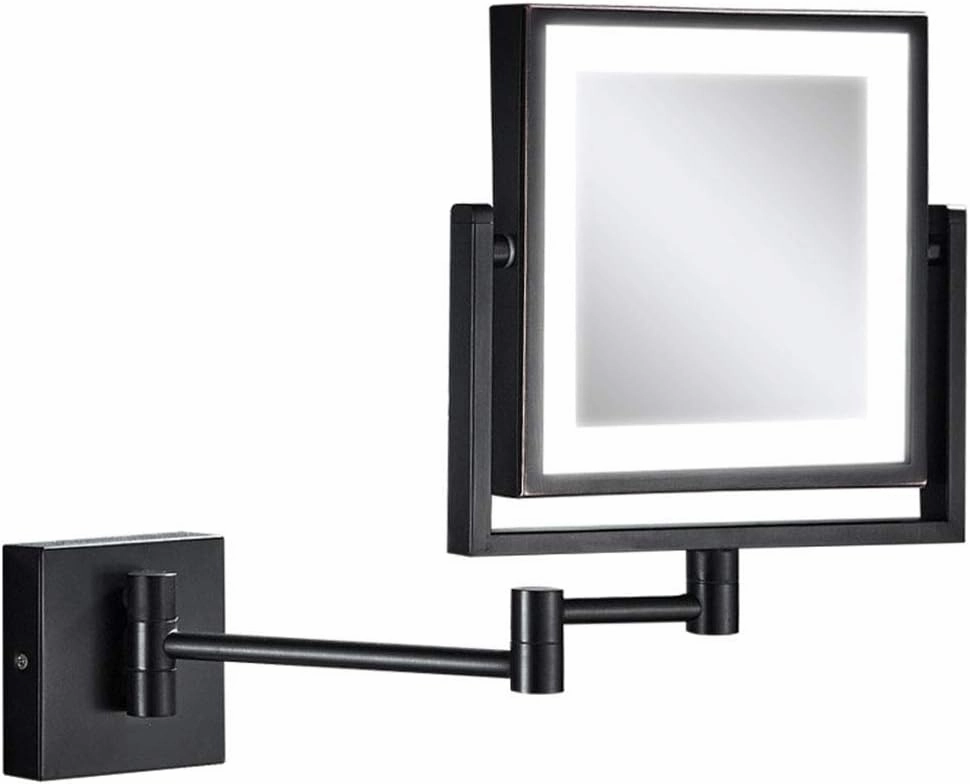 8 Inch LED Lighted Wall Mounted Makeup Mirror with 3X Magnification, 360 Degree Swivel,Two-Sided Extendable, Double Sided Swivel Vanity Mirror for Bathroom(Matte Black,USB)