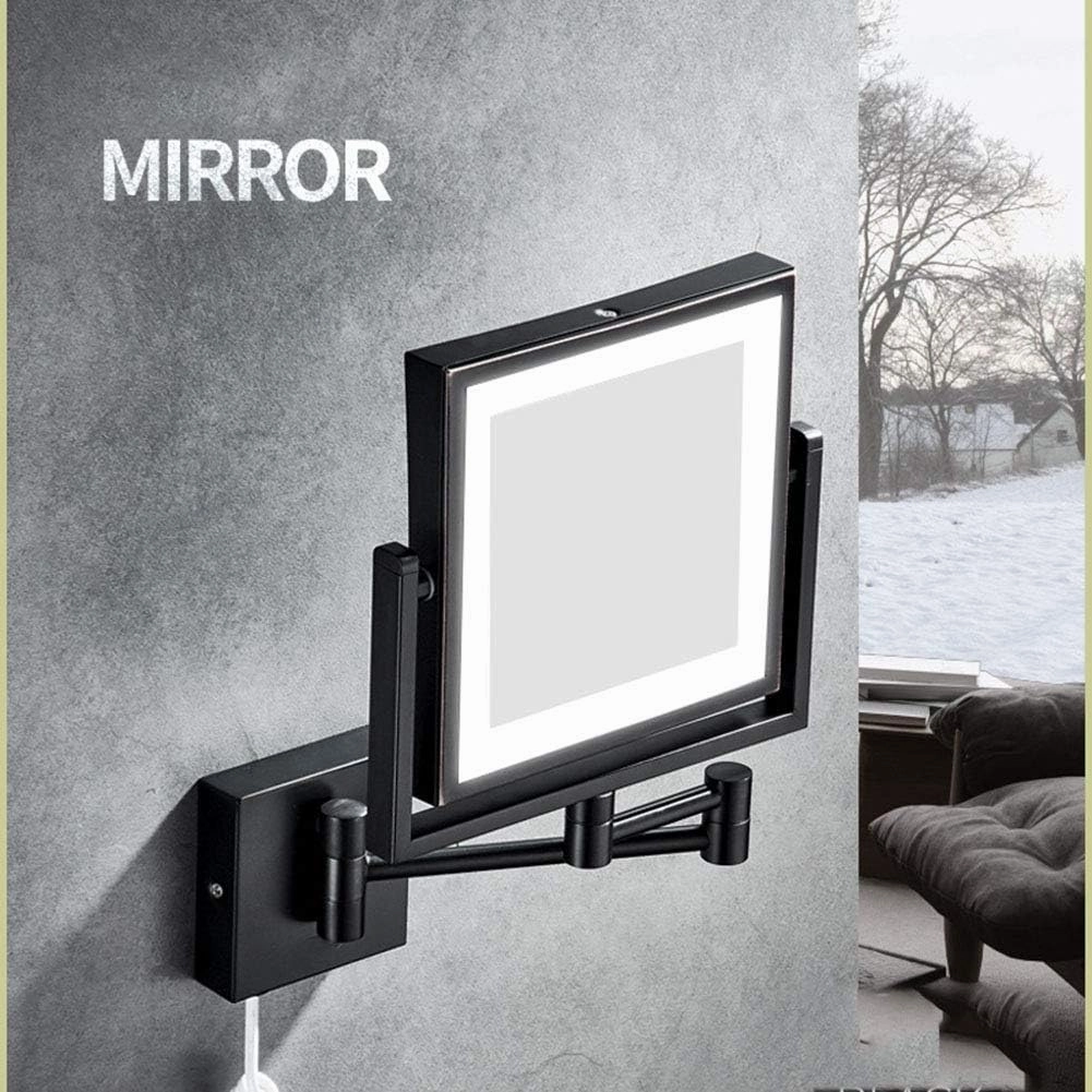 8 Inch LED Lighted Wall Mounted Makeup Mirror with 3X Magnification, 360 Degree Swivel,Two-Sided Extendable, Double Sided Swivel Vanity Mirror for Bathroom(Matte Black,USB)