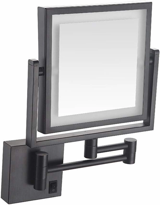 8 Inch LED Lighted Wall Mounted Makeup Mirror with 3X Magnification, 360 Degree Swivel,Two-Sided Extendable, Double Sided Swivel Vanity Mirror for Bathroom(Matte Black,USB)