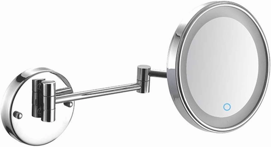 8-Inch Wall Mounted Makeup Mirror, Makeup Mirror with LED Lights Touch Screen, Single-Sided, 360 Degree Swivel, Hardwired, Extendable Arm, Round, for Bathroom(Silver,10x)