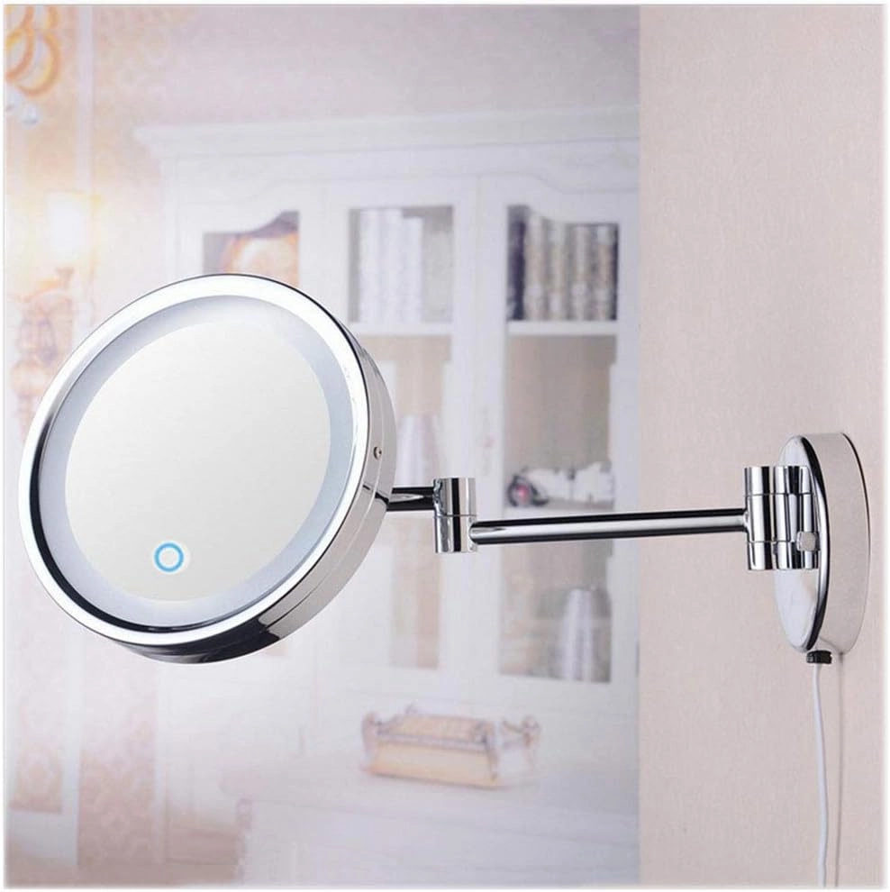 8-Inch Wall Mounted Makeup Mirror, Makeup Mirror with LED Lights Touch Screen, Single-Sided, 360 Degree Swivel, Hardwired, Extendable Arm, Round, for Bathroom(Silver,10x)