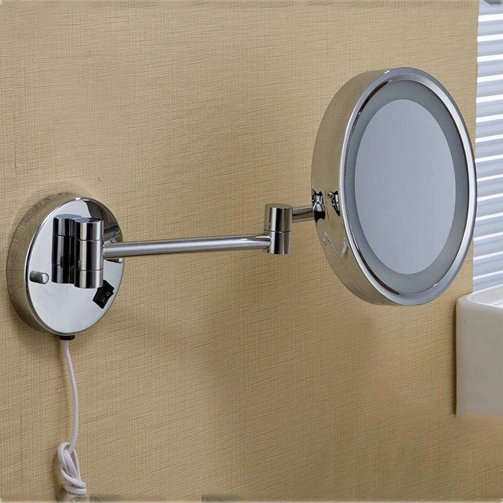 8-Inch Wall Mounted Makeup Mirror, Makeup Mirror with LED Lights Touch Screen, Single-Sided, 360 Degree Swivel, Hardwired, Extendable Arm, Round, for Bathroom(Silver,10x)
