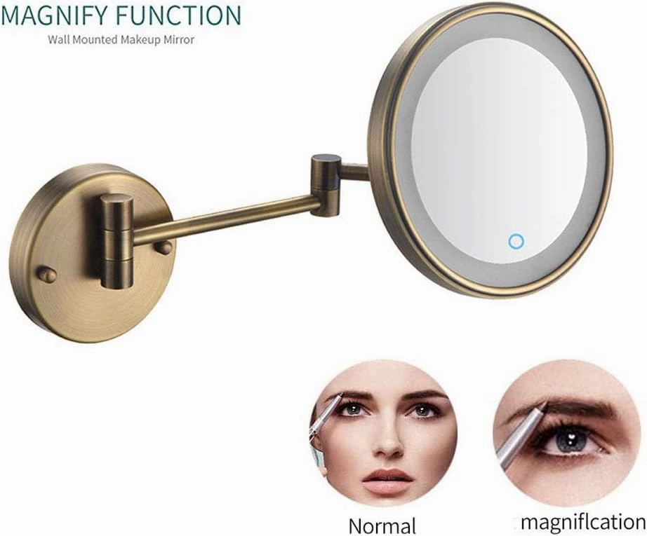 8-Inch Wall Mounted Makeup Mirror, Single-Sided, 360 Degree Swivel, Hardwired, Extendable Arm, Round, for Bathroom(Antique Color,3X)