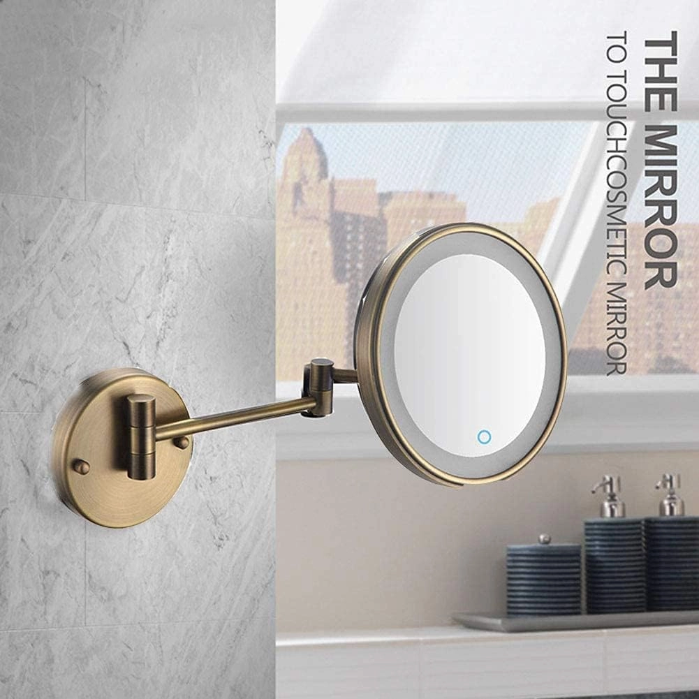 8-Inch Wall Mounted Makeup Mirror, Single-Sided, 360 Degree Swivel, Hardwired, Extendable Arm, Round, for Bathroom(Antique Color,3X)