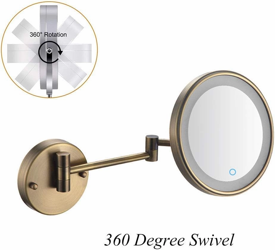 8-Inch Wall Mounted Makeup Mirror, Single-Sided, 360 Degree Swivel, Hardwired, Extendable Arm, Round, for Bathroom(Antique Color,3X)