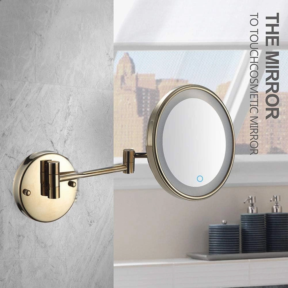 8-Inch Wall Mounted Makeup Mirror, Single-Sided, 360 Degree Swivel, Hardwired, Extendable Arm, Round, for Bathroom(Gold,7X)