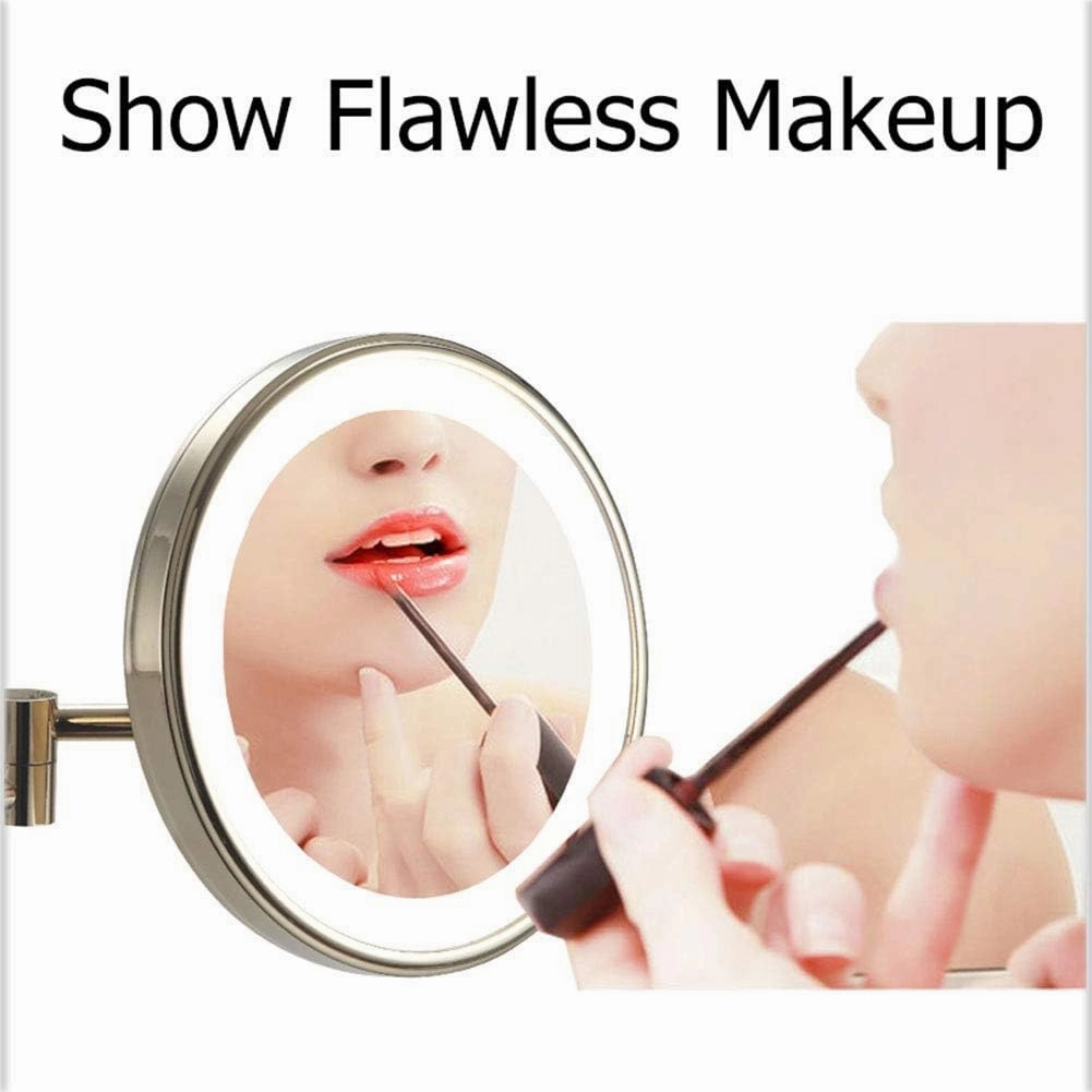 8-Inch Wall Mounted Makeup Mirror, Single-Sided, 360 Degree Swivel, Hardwired, Extendable Arm, Round, for Bathroom(Gold,7X)