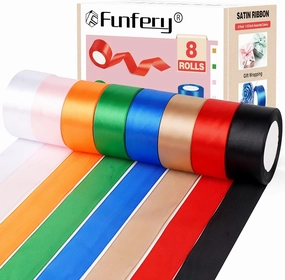 8 Rolls 200 Yards 1-1/2 Inch Satin Ribbon Wide Ribbons Solid Color -25 Yards/Roll,1.5 Inch Assorted Colors Ribbon for Gift Wrapping Girl Hair Bow,Assortment Ribbons for Crafts Party Wedding Decor
