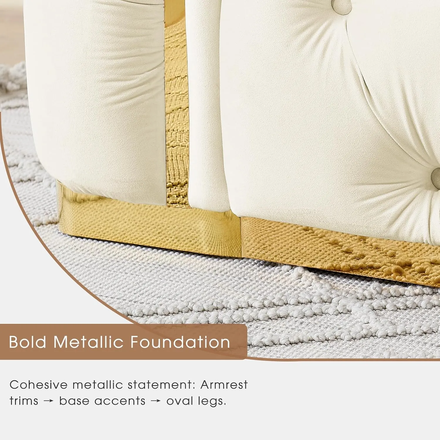 91" Velvet Upholstered Luxury Vintage Chesterfield Sofa, Button Tufted 3 Seater Couch Set with Gold Steel, Living Room Furniture, Skirt Design on Curved Armrests with 2 Throw Pillows (Beige, 1 PC)