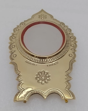 Aaranmula Kannadi, Metal Mirror Aranmula Handmade, Traditional Heritage Stand Model,Original Kerala Handmade Brass Mirror with Hologram, Golden, FT90778
