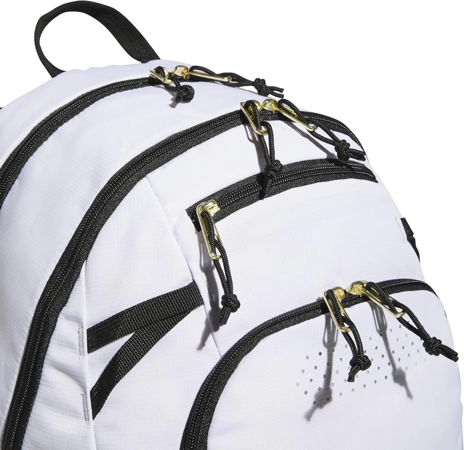 adidas Defender 5 Team Sports Backpack (33L) Durable Large Athletic Gym Laptop Travel Bag, White/Gold Metallic/Black, One Size