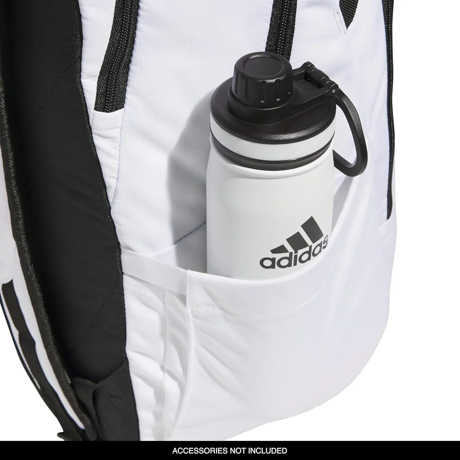 adidas Defender 5 Team Sports Backpack (33L) Durable Large Athletic Gym Laptop Travel Bag, White/Gold Metallic/Black, One Size