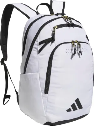 adidas Defender 5 Team Sports Backpack (33L) Durable Large Athletic Gym Laptop Travel Bag, White/Gold Metallic/Black, One Size