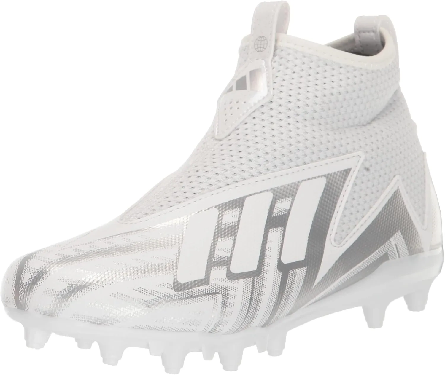 adidas Freak Spark 23 Football Shoe, White/White/Silver Metallic, 1 US Unisex Little Kid
