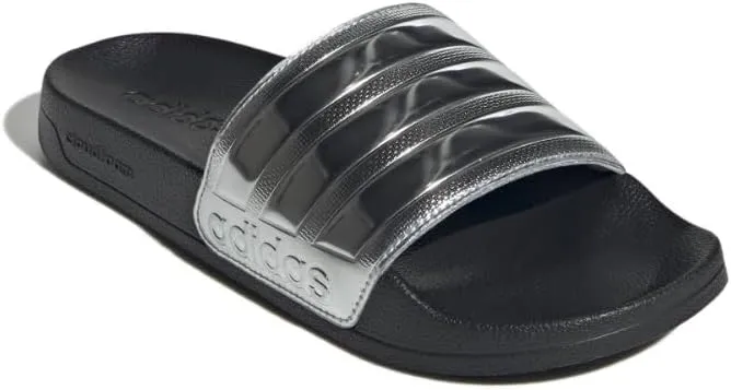 adidas Unisex Adilette Shower Slide Sandal, Black/Silver Metallic/Silver Metallic, 5 US Men