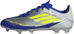 adidas Unisex F50 League Football Boots Fg/MG Football Boots, Silver Metallic Solar Yellow Lucid Blue, 10