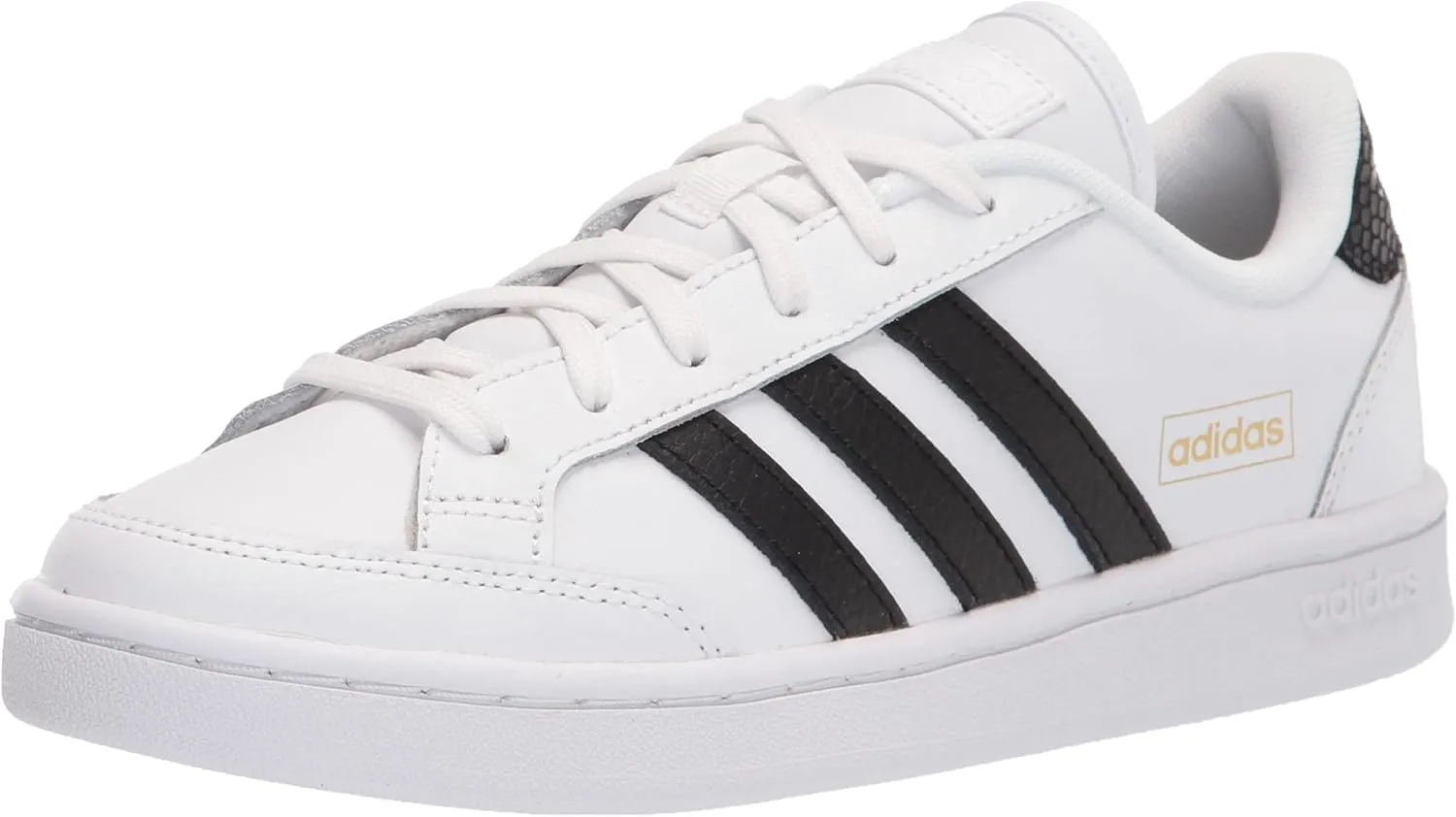 adidas Women's Grand Court SE Tennis Shoe, White/Black/Gold Metallic, 10