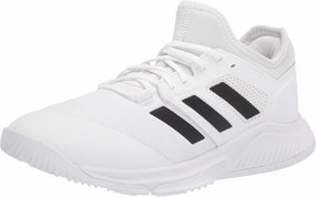 adidas Women's Court Team Bounce Volleyball Shoe, White/Black/Silver Metallic, 5