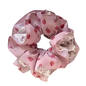 Adjustable Floral Chiffon Scrunchies for Women – Large Elastic Hair Ties, Oversized Satin Hair Bands, No Damage Ponytail Holders, Colorful Hair Accessories for Thick or Curly Hair (Pink, One Size)