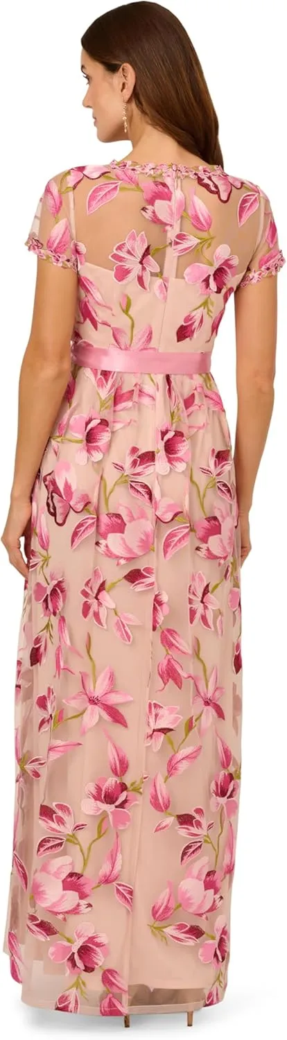 Adrianna Papell Women's Illusion Emb Tie Gown