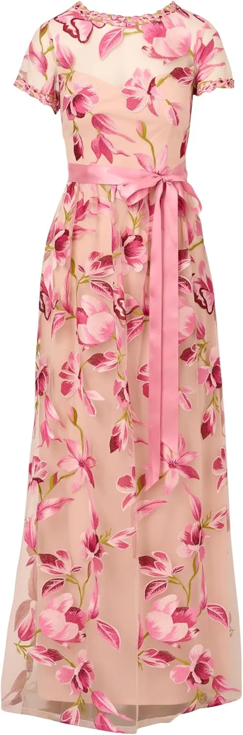 Adrianna Papell Women's Illusion Emb Tie Gown