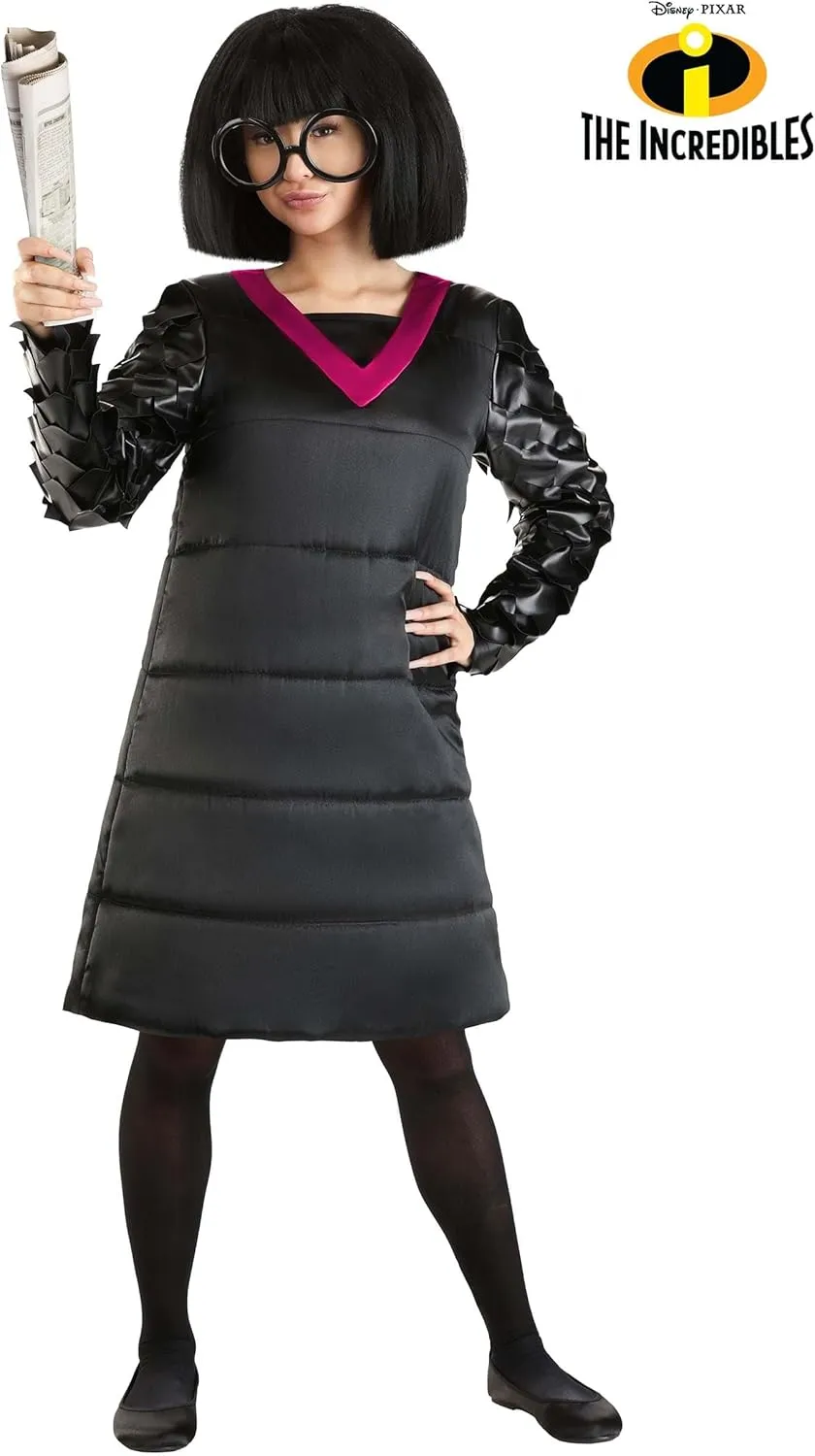 Adult Edna Mode Costume | Disney and Pixar The Incredibles Edna Costume Black Dress with Wig and Glasses