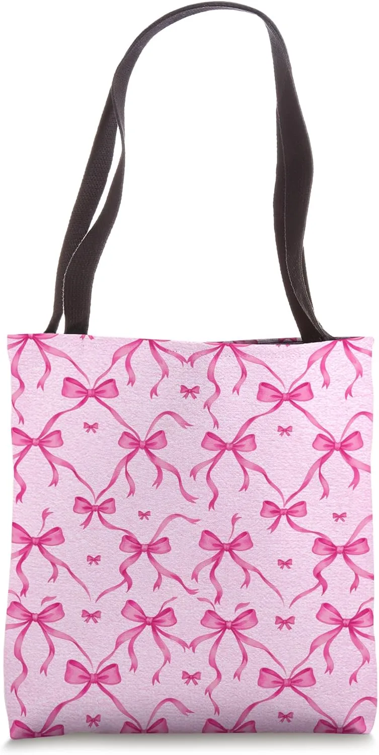 Aesthetic Pink Ribbons and Bows in Watercolor Tote Bag