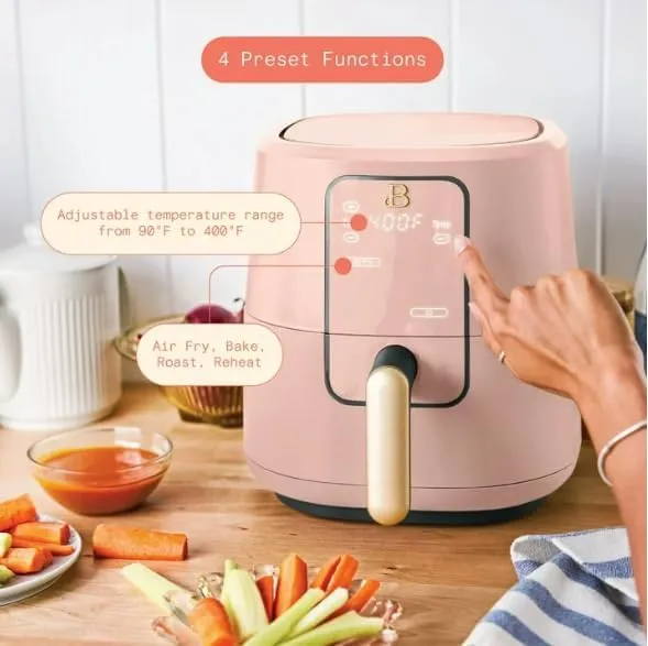 Air Fryer, Beautiful 3 Qt Air Fryer with TurboCrisp Technology, White Icing by Drew Barrymore (Rose)