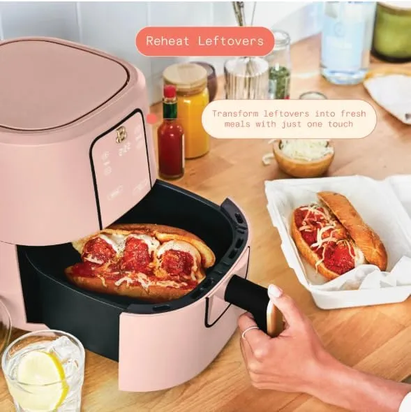 Air Fryer, Beautiful 3 Qt Air Fryer with TurboCrisp Technology, White Icing by Drew Barrymore (Rose)