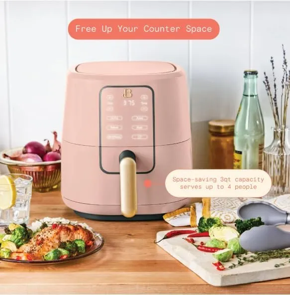 Air Fryer, Beautiful 3 Qt Air Fryer with TurboCrisp Technology, White Icing by Drew Barrymore (Rose)