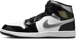 Air Jordan 1 Mid SE Men's Shoes (HV0789-010, Black/White/Metallic Gold/Metallic Silver) Size 13