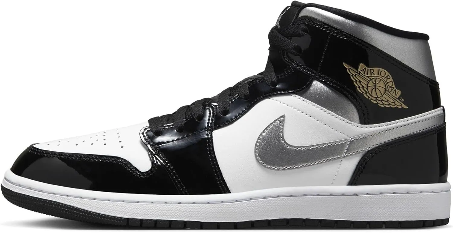 Air Jordan 1 Mid SE Men's Shoes (HV0789-010, Black/White/Metallic Gold/Metallic Silver) Size 13