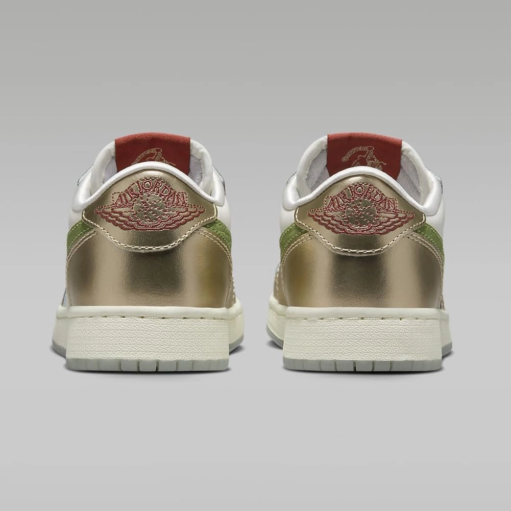 Air Jordan 1 Retro Low OG Chinese New Year Big Kids' Shoes (FQ6593-100, Sail/Metallic Gold Grain/Cedar/Oil Green)