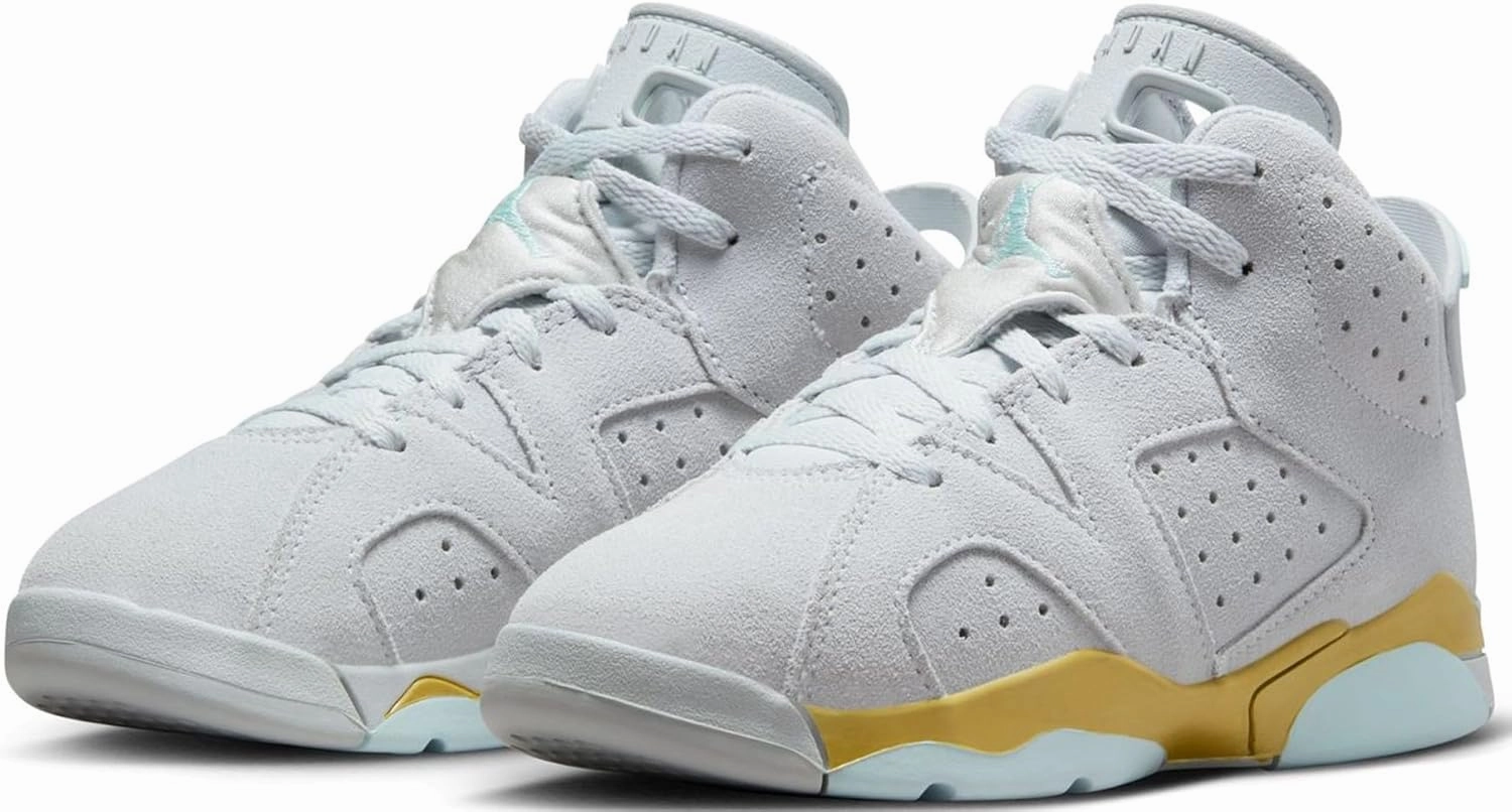 Air Jordan 6 Retro Pearl Preschool Lifestyle Shoes (Pure Platinum/Glacier Blue/Metallic Gold)