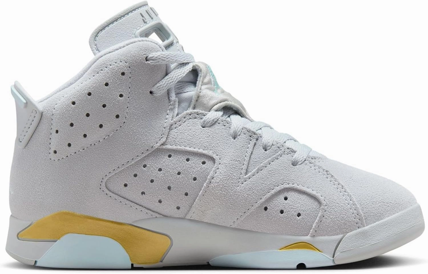 Air Jordan 6 Retro Pearl Preschool Lifestyle Shoes (Pure Platinum/Glacier Blue/Metallic Gold)