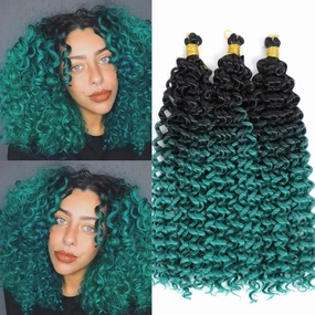Alileona Green Crochet Hair Ombre Gogo Curl Twist Hair Ocean Wave Crochet Hair for Black Women 14 Inch 3PCS (1B-Green)