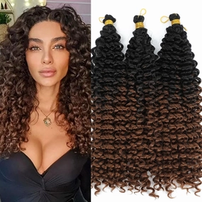 Alileona Kinky Curl Braiding Synthetic Hair bundles Water Wave Marlybob Crochet Hair 14 Inch 3PCS (1B-Brown)