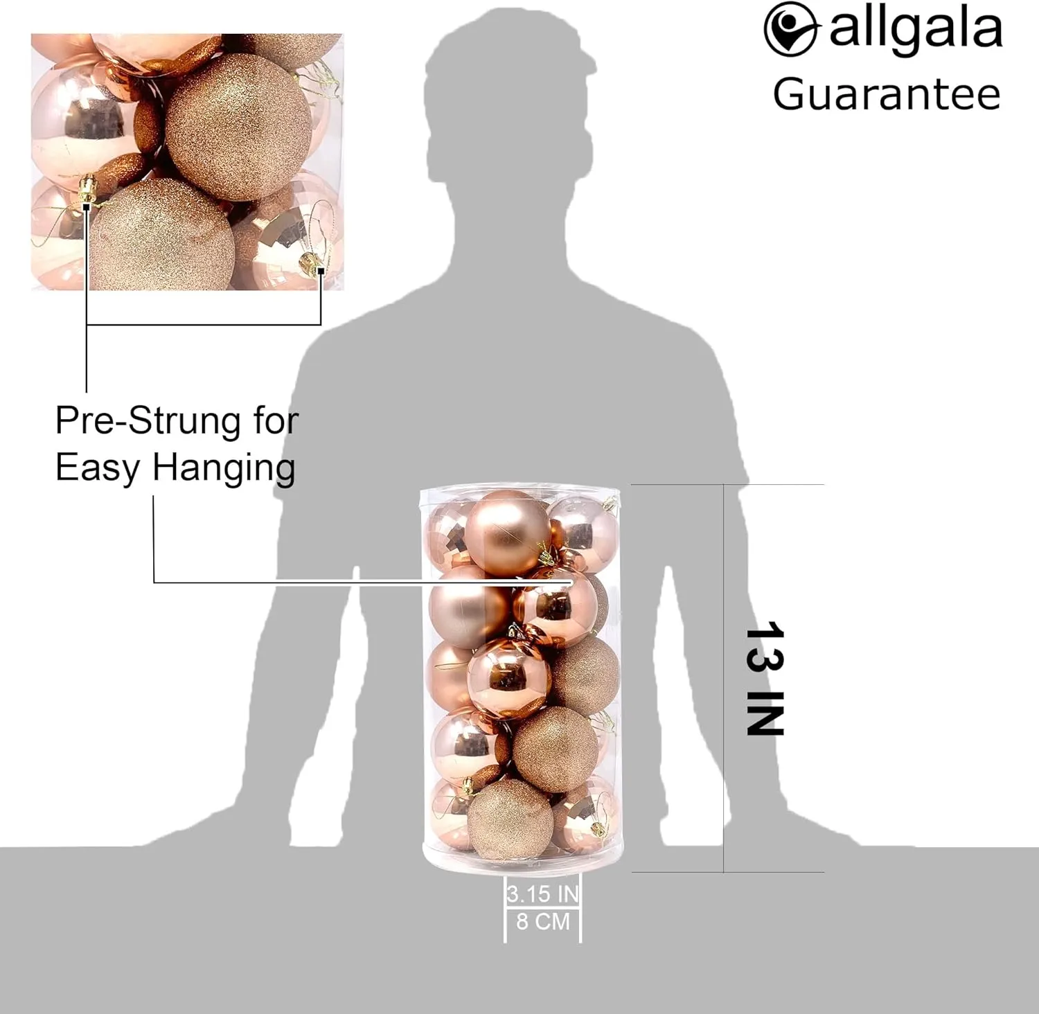 allgala 20 PK 3 Inch (8CM) Large Christmas Ornament Balls for Xmas Tree-4 Style-Rose Gold
