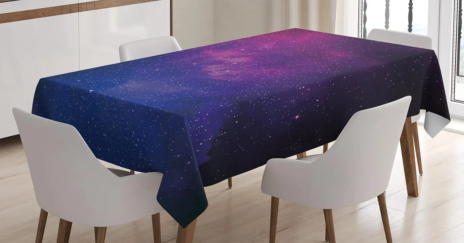 Ambesonne Galaxy Tablecloth, Pink and Blue Nebula in Starry Night Sky Outer Space Science World Astronomy Print, Dining Room Kitchen Rectangular Table Cover, 60 X 90 Inches, Black Pink