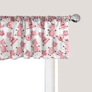 Ambesonne Pig Window Valance, Cartoon Sitting and Smiling Pigs Pattern Farmer Domestic Animal Concept, Curtain Valance for Kitchen Bedroom Decor with Rod Pocket, 54" X 12", Pink White