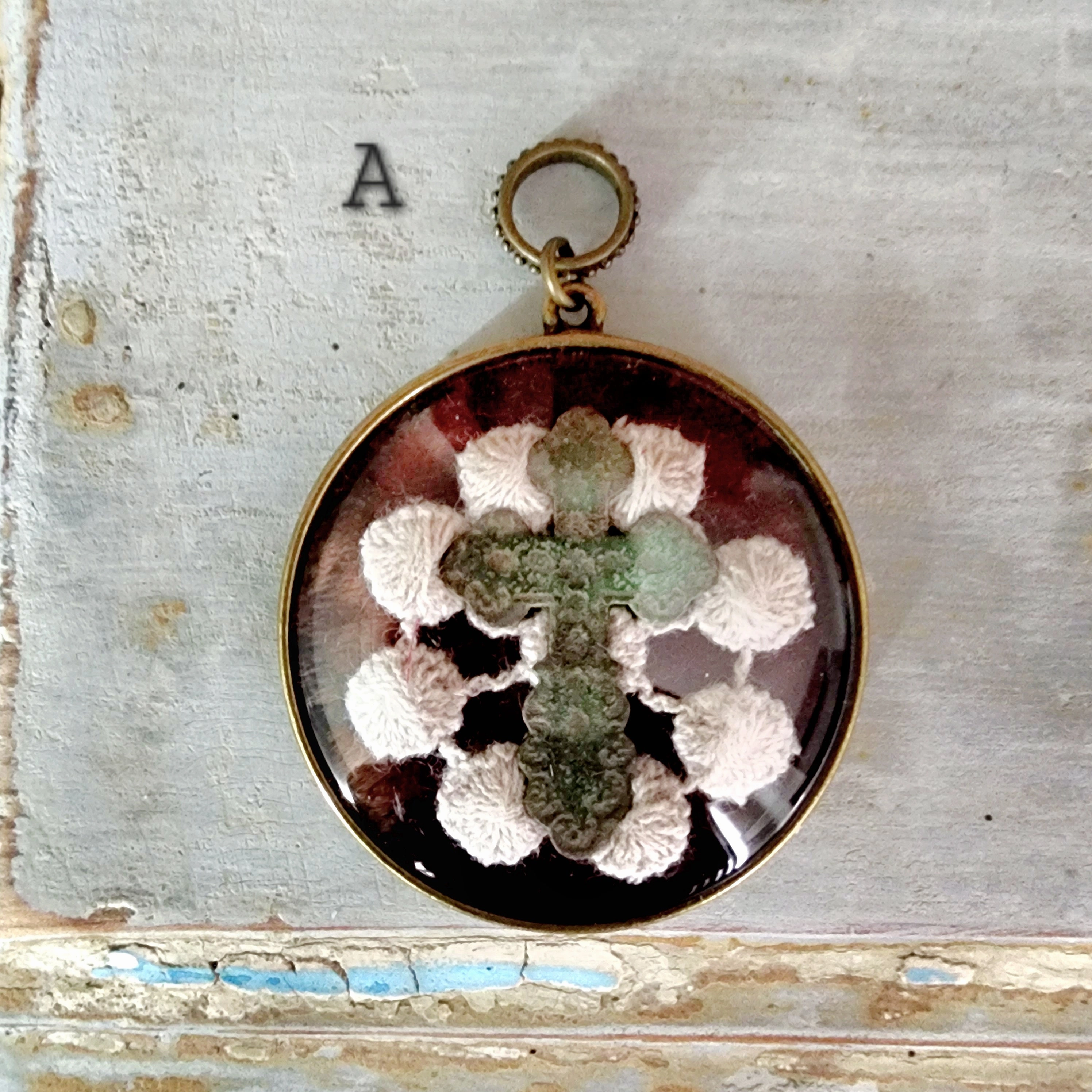 Ancient Cross Domed Glass Pendant