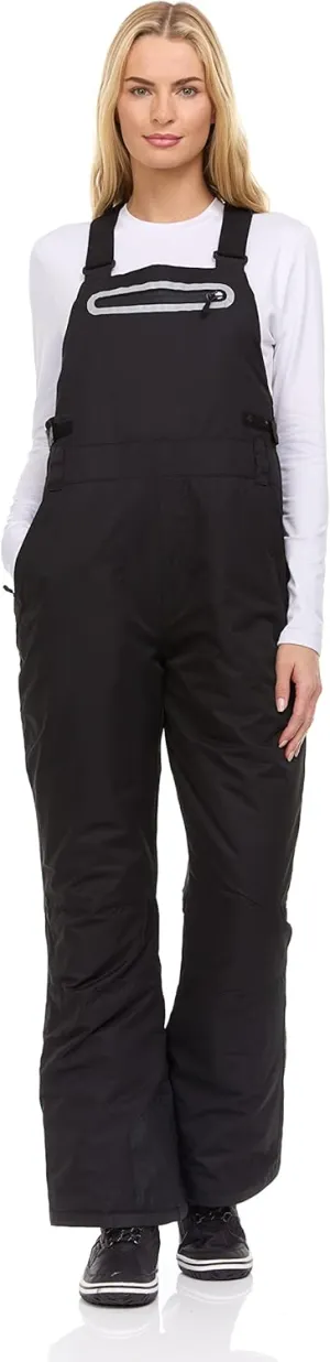 Arctic Quest Womens Ski Snow Bibs Pants Insulated Water Resistant Overalls Snowboarding Winter Waterproof Pants Women, Rich Black, Small