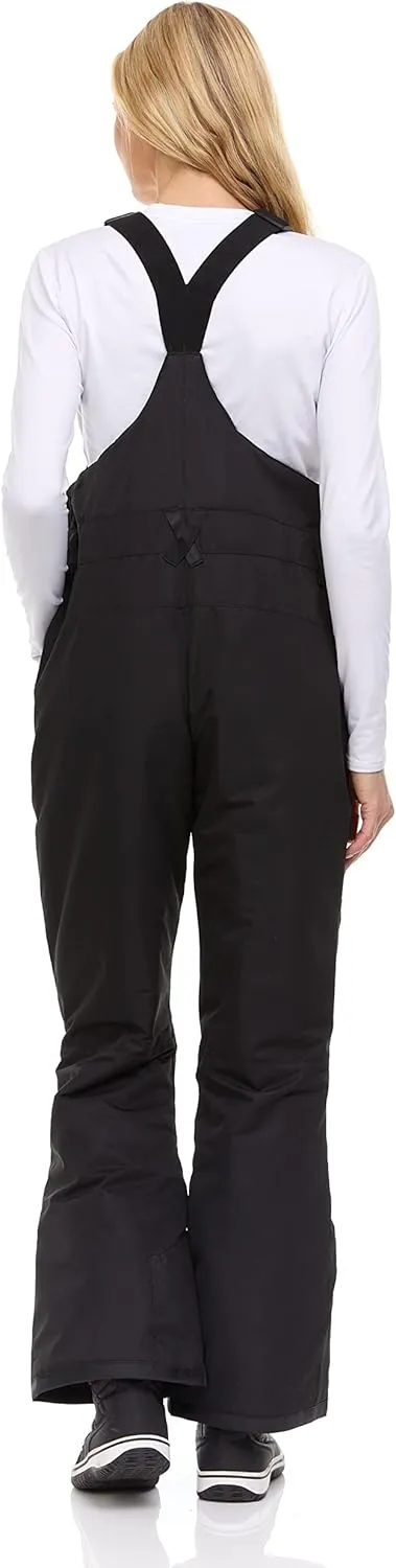 Arctic Quest Womens Ski Snow Bibs Pants Insulated Water Resistant Overalls Snowboarding Winter Waterproof Pants Women, Rich Black, Small