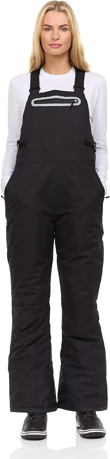 Arctic Quest Womens Ski Snow Bibs Pants Insulated Water Resistant Overalls Snowboarding Winter Waterproof Pants Women, Rich Black, Small