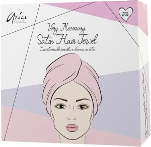 Aria Beauty Very Necessary Satin Hair Towel - Soft Microfiber Hair Wrap - Turban-Style with Button Closure - Gentle on All Hair Types - Pink - 1 pc