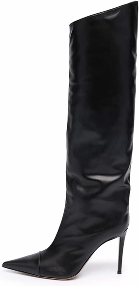 Arqa Metallic Boots for Women Pointed Toe High Stiletto Heel Knee High Boot Fashion Chrome Zipper Boot Dressy Party Shoes