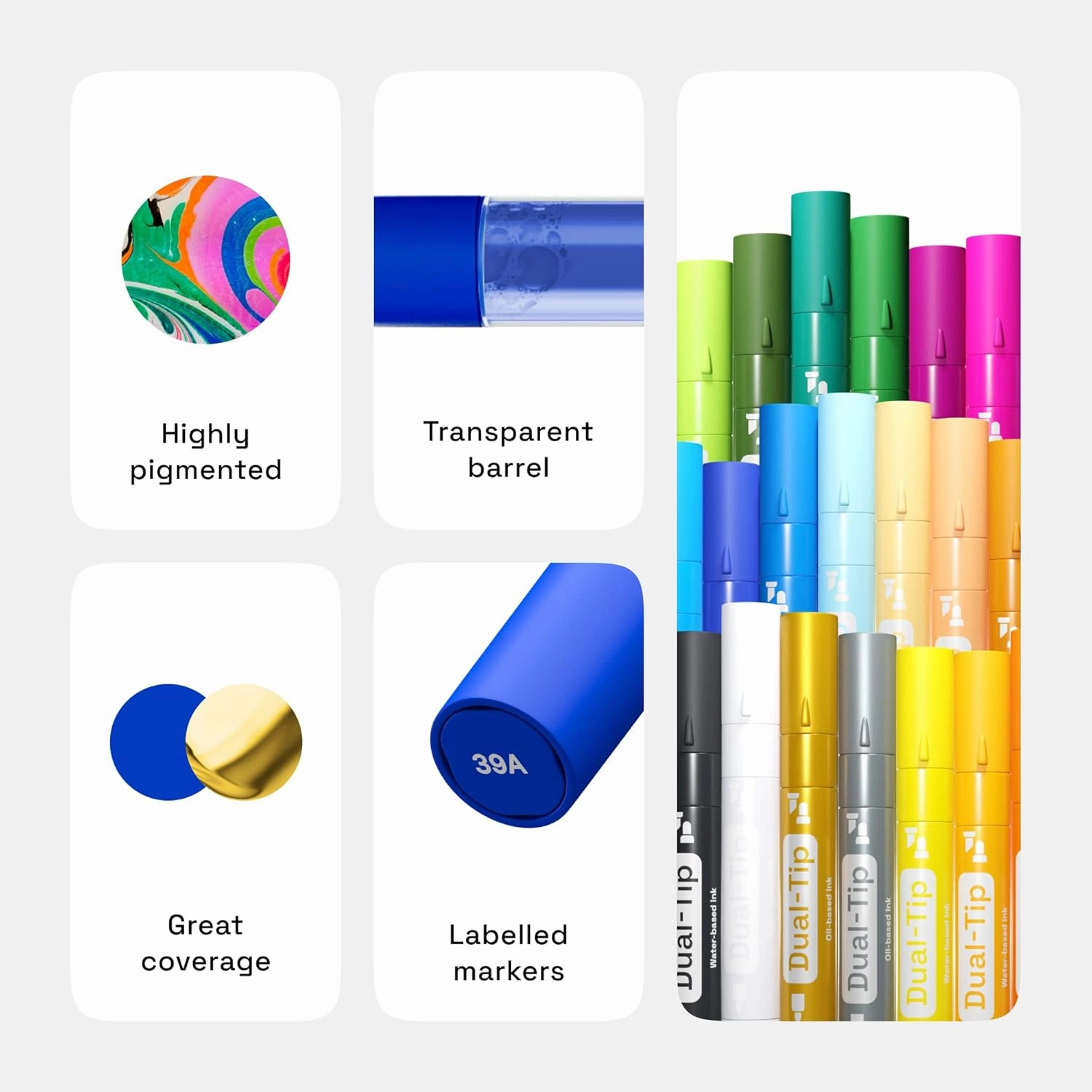 ARTISTRO 24 Dual-Tip Acrylic Paint Markers - Medium   Fine Tip Combo - 22 Bright Colors   2 Metallic Chrome Paint Pens