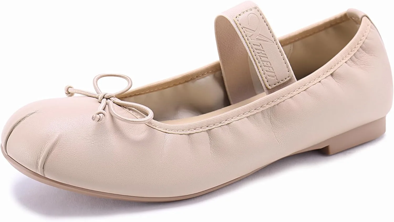 Athlefit Women's Flats Mary Jane Ballet Flats Shoes Comfortable Cute Ballerina Dressy Casual Walking Nude Flats with Strap Size 10