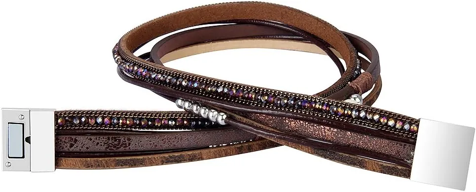 AZORA Leather Wrap Bracelets for Women Goldplated Metal Crescent Cuff Bracelet with Magnetic Buckle Casual Bohemian Wrist Bangle Jewelry Gift for Ladies Sister Mum