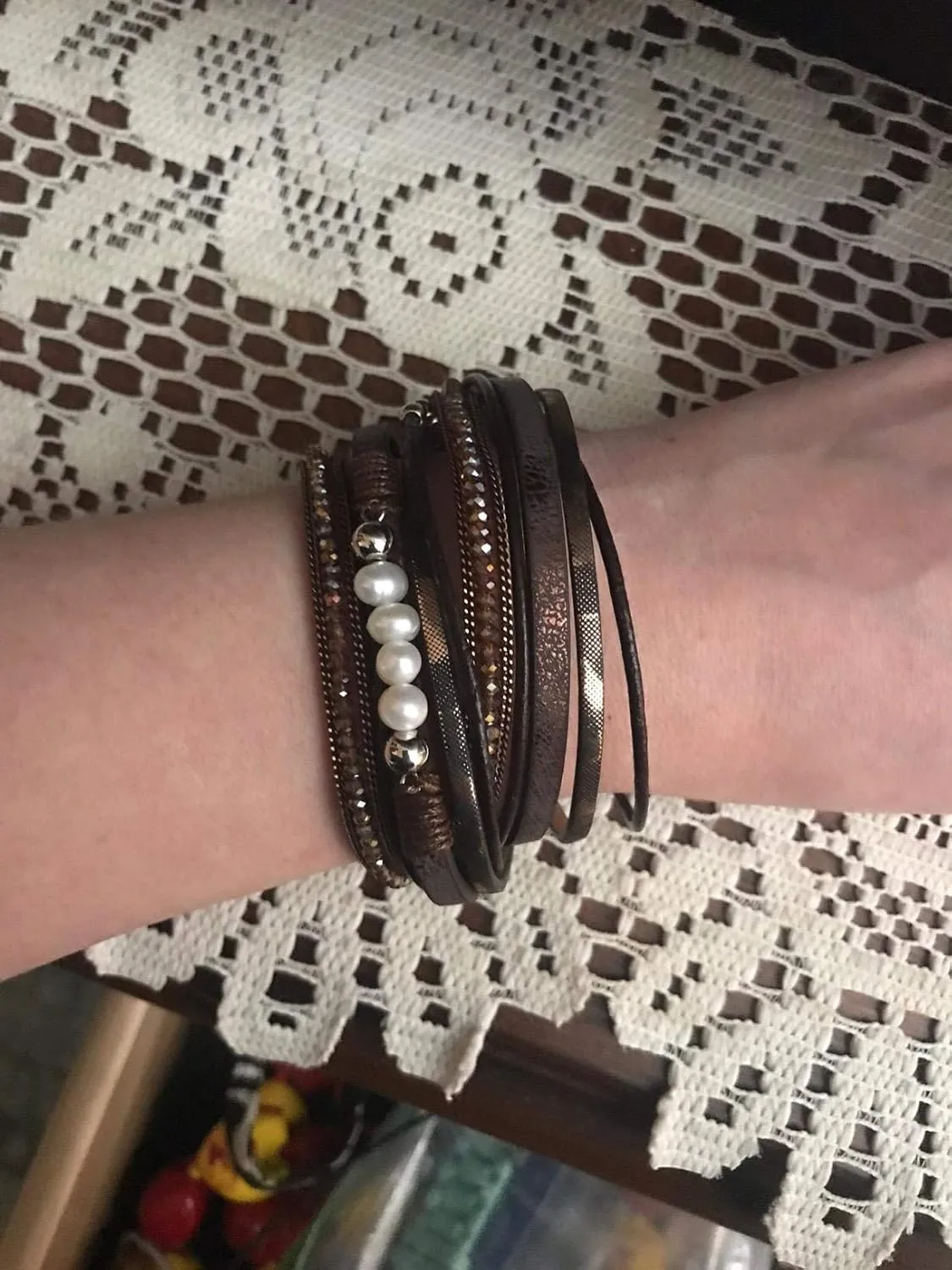 AZORA Leather Wrap Bracelets for Women Goldplated Metal Crescent Cuff Bracelet with Magnetic Buckle Casual Bohemian Wrist Bangle Jewelry Gift for Ladies Sister Mum